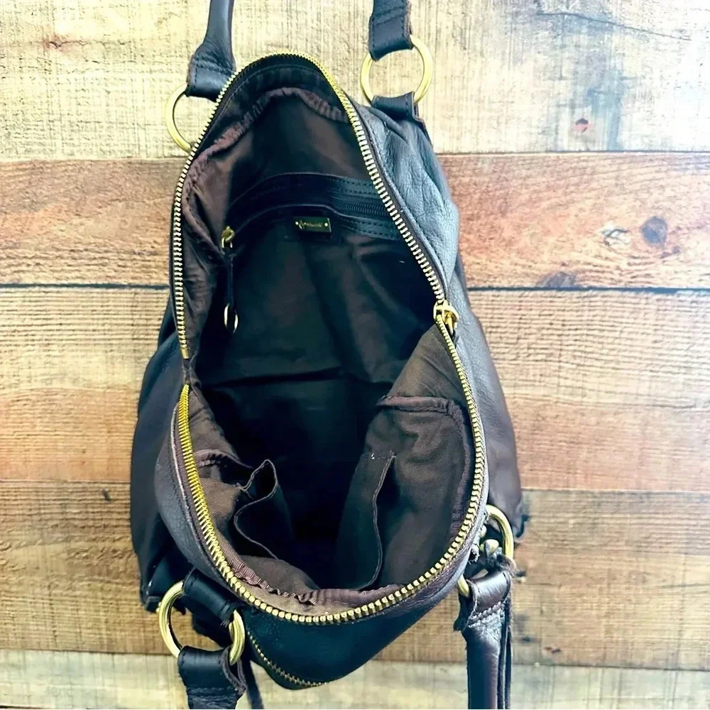 Linea Pelle Dylan Double Handle Satchel Leather Handbag- Brown